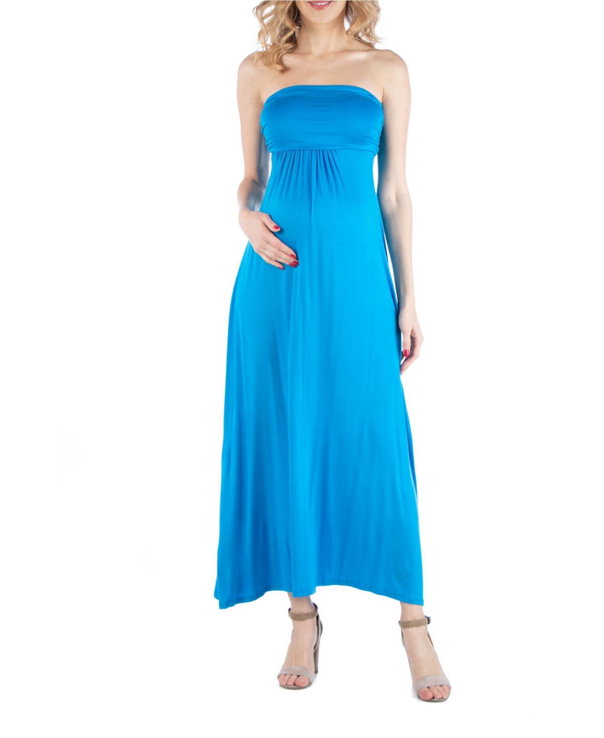 Shop 24seven Comfort Apparel Sleeveless Empire Waist Maternity Maxi Dress In Turquoise