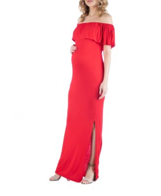 Off Shoulder Ruffle Detail Maternity Maxi Dress
