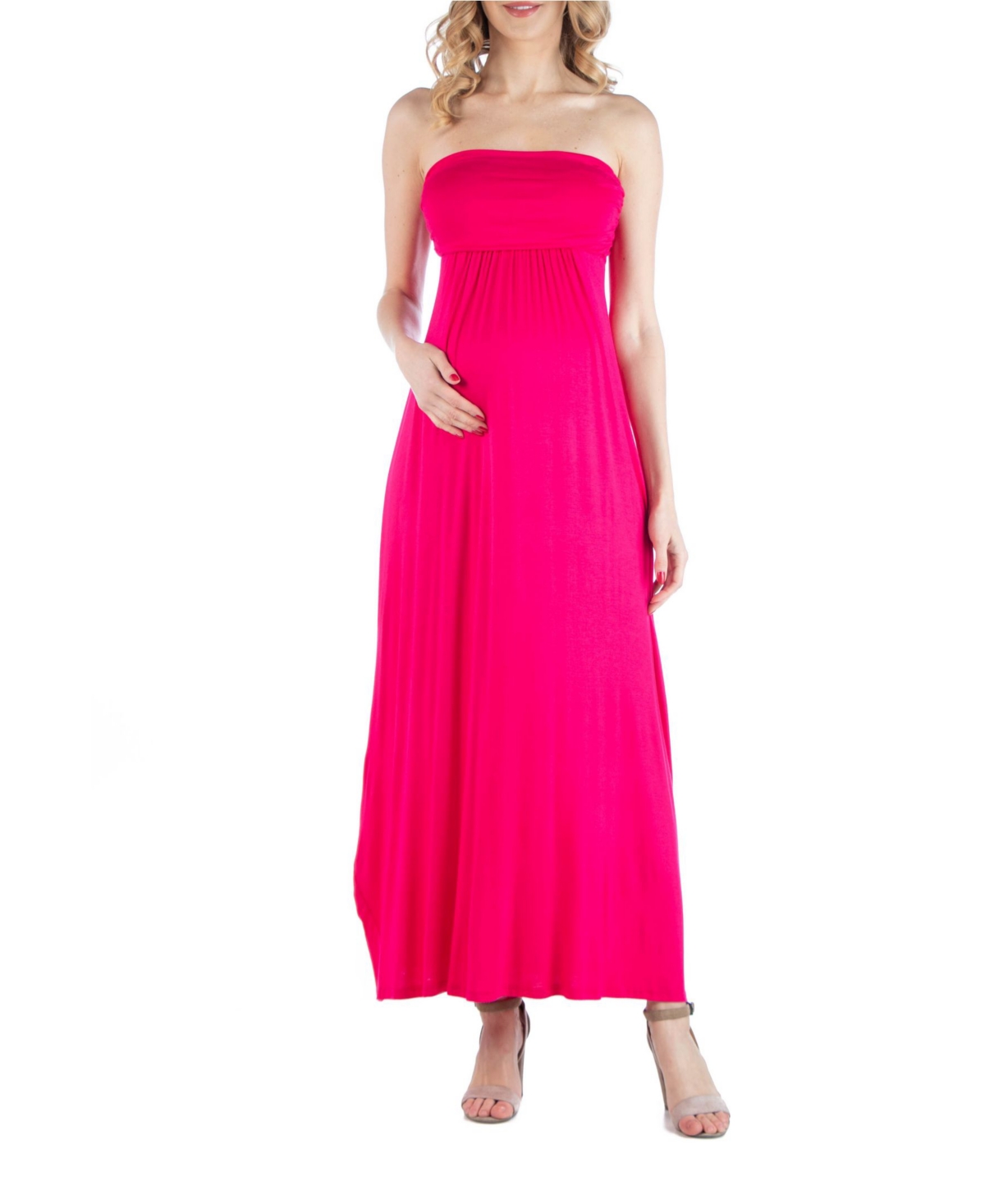 24seven Comfort Apparel Sleeveless Empire Waist Maternity Maxi Dress In Pink