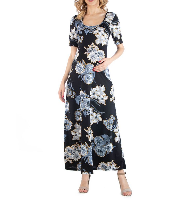 24seven Comfort Apparel A Line Floral Print Maternity Maxi Dress - Macy's
