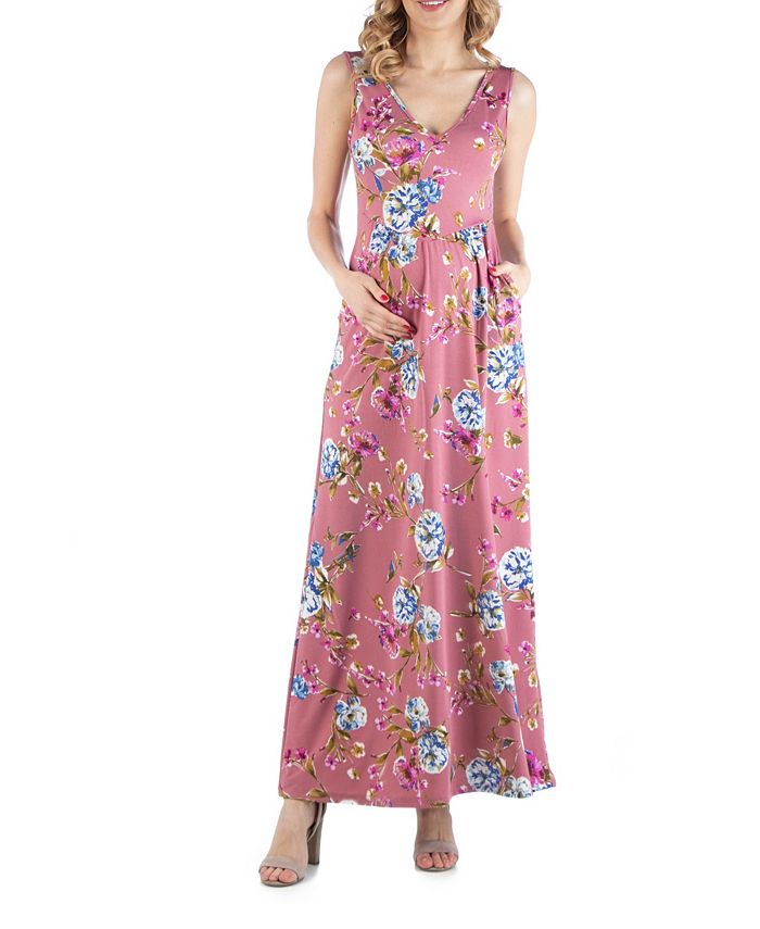 24seven Comfort Apparel Sleeveless Floral Maternity Maxi Dress - Macy's