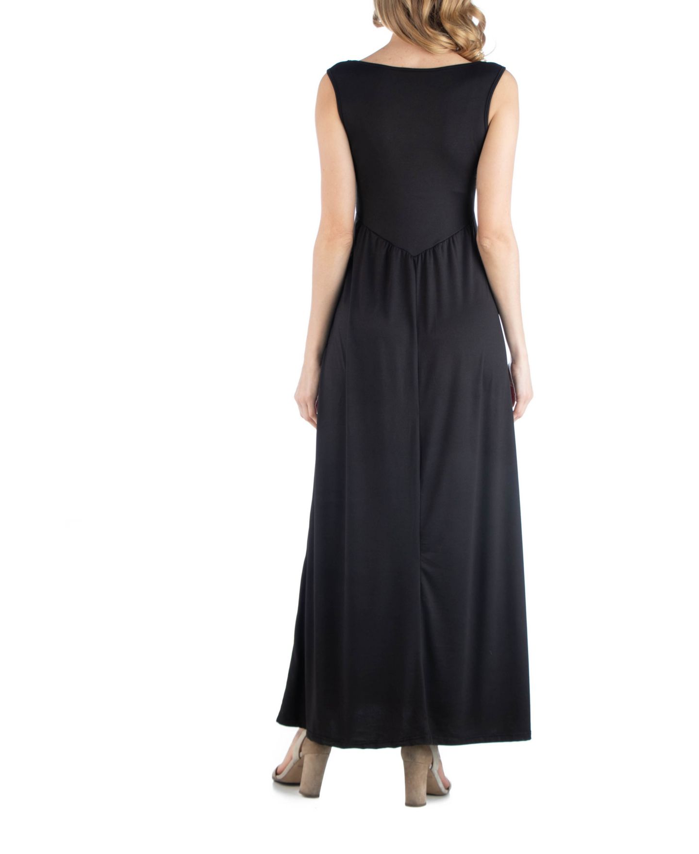 Женское платье 24seven Comfort Apparel Maxi Maternity Sleeveless Dress with Pockets, цвет: Чёрный — фото 3