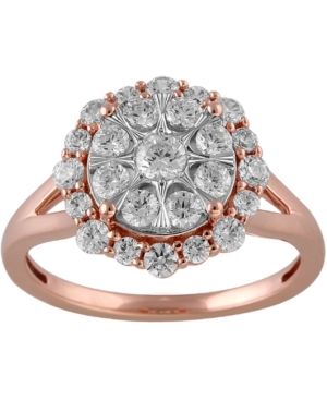 image of Diamond Halo Cluster Ring (1 ct. t.w.) in 14k Rose Gold & White Gold