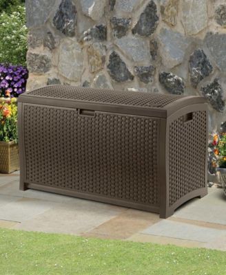 Suncast DBW9200 99 Gallon Outdoor Resin Patio Storage Chest with Handles, Mocha