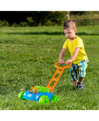 Hey Play Bubble Lawn Mower - Toy Push Lawn Mower Bubble Blower Machine, Walk Behind Outdoor Activity For Toddlers, Boys And Girls