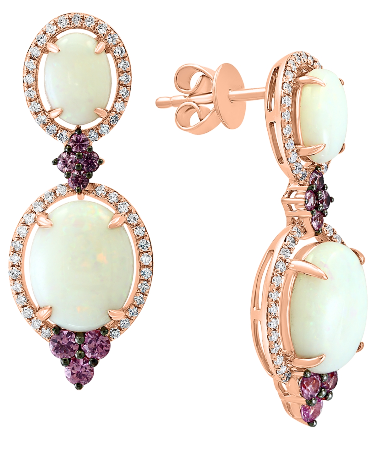 Lali Jewels Opal (3-5/8 ct. t.w.), Pink Sapphire (1/2 ct. t.w.) & Diamond (1/3 ct. t.w.) Drop Earrings in 14k Rose Gold