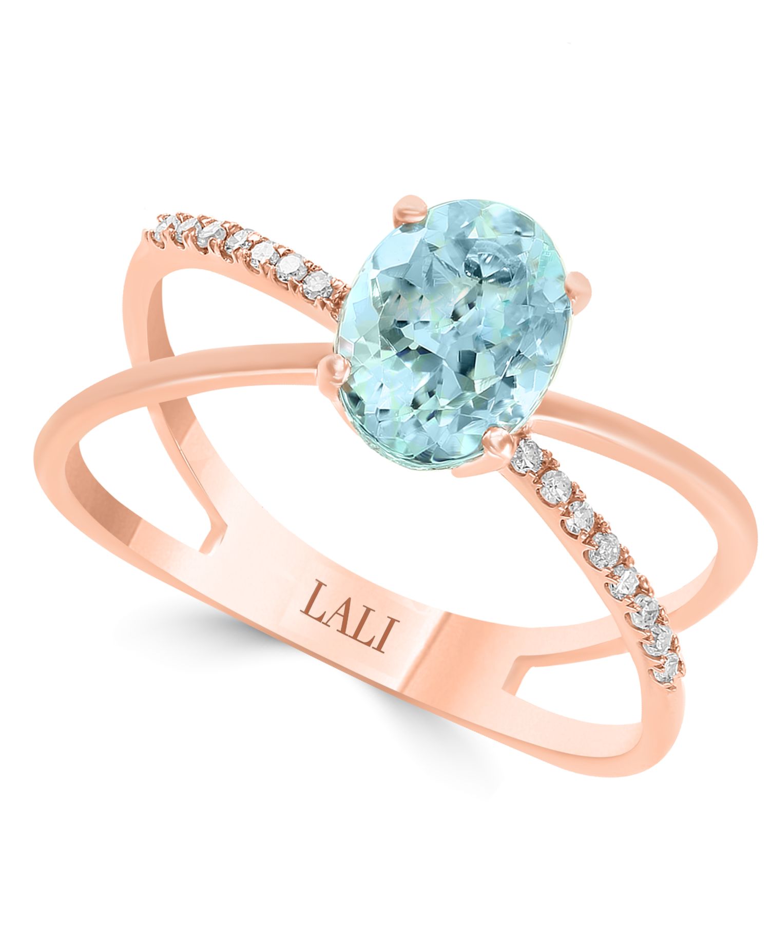Aquamarine (1-1/10 ct. t.w.) & Diamond (1/20 ct. t.w.) Crisscross Ring in 14k White Gold (also available in Rose Gold)