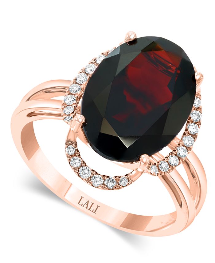LALI Jewels - Garnet (7-5/8 ct. t.w.) & Diamond (1/6 ct. t.w.) Statement Ring in 14k Rose Gold