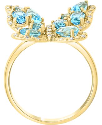 LALI Jewels Swiss Blue Topaz (2-1/20 ct. t.w.) & Diamond (1/6 ct. t.w.) Butterfly Ring in 14k Gold