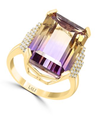 LALI Jewels - Ametrine (13-5/8 ct. t.w.) & Diamond (1/6 ct. t.w.) Statement Ring in 14k Gold