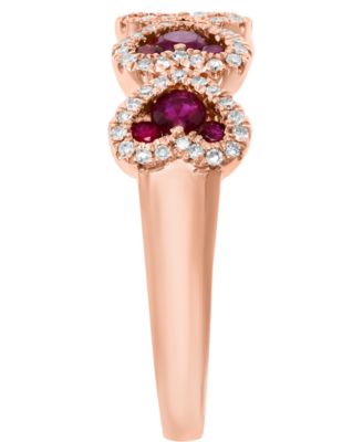 Ruby (5/8 ct. t.w.) & Diamond (1/5 ct. t.w.) Heart Ring in 14k Rose Gold (Also available in Sapphire)