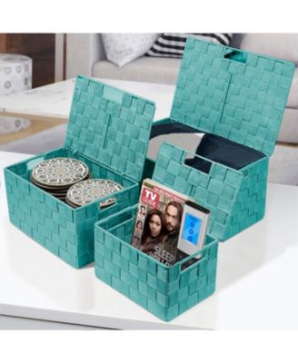 3 Piece Decorative Stackable Woven Basket with Lid and Built-in Carry Handles - Great for Storage and Organization