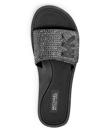 Michael Kors Women s MK Logo Rhinestone Pool Slide Sandals Macy s