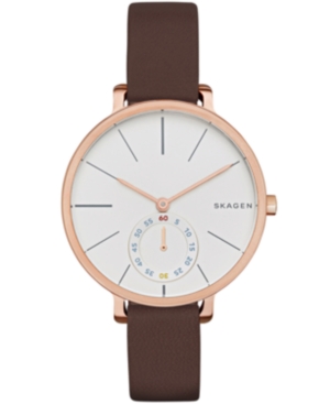 Skagen Women's Hagen Rose Gold Stainless Steel Multifunction Leather Watch 34mm