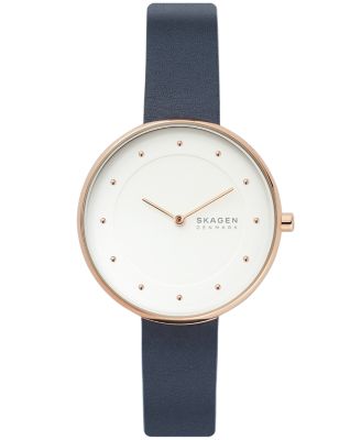 Skagen - Women's Gitte Rose Gold Stainless Steel Blue Leather Watch 38mm