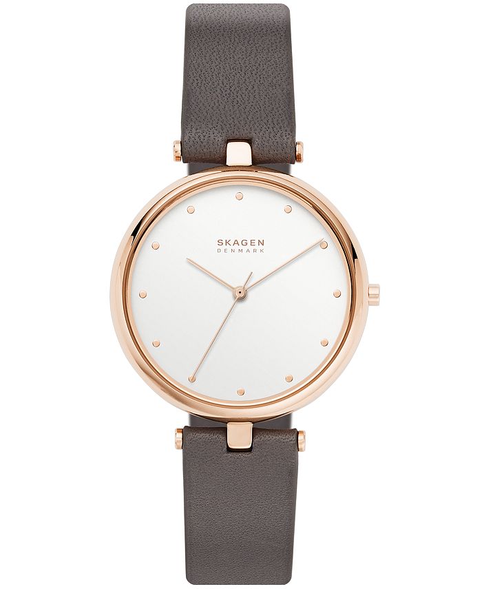 Skagen Women s Tanja Rose Gold Stainless Steel Gray Leather Watch
