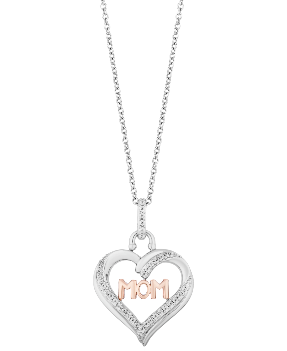 Hallmark Diamonds Tokens by Hallmark Diamonds Mom Heart Love pendant (1/5 ct. t.w.) in Sterling Silver & 14k Rose Gold, 16" + 2" extender