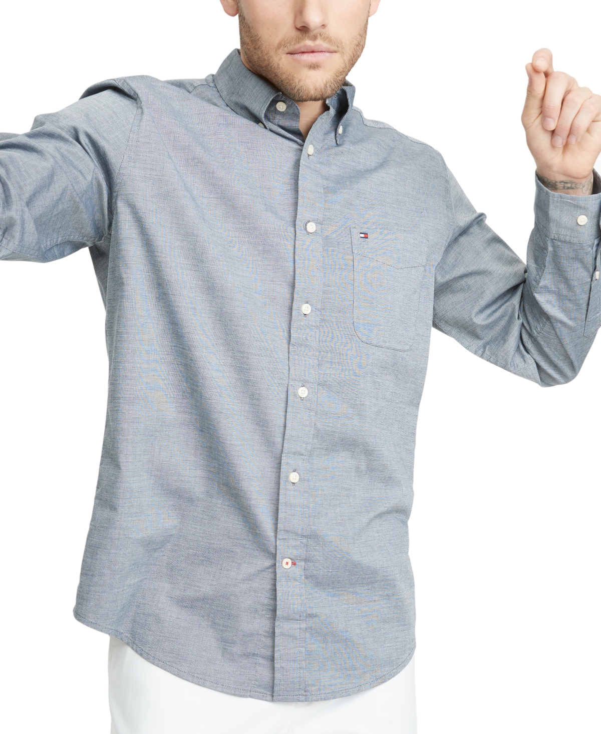 Tommy Hilfiger Men's Big & Tall Classic-fit Stretch Solid Capote Shirt In Gray