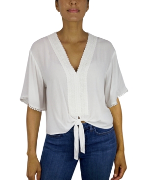 image of Be Bop Juniors- Lace-Trim Tie-Front Top