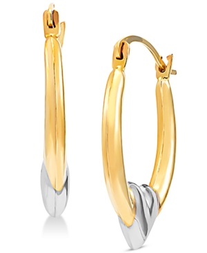 image of Two-Tone Heart Hoop Earrings in 14k Gold & White Rhodium-Plate