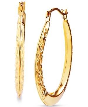 image of Textured Oval Hoop Earrings in 14k Gold