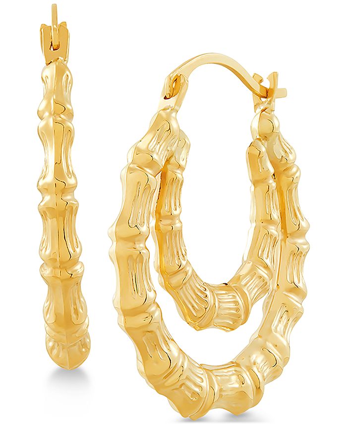 Bamboo-look Double Hoop Earrings in 14K Gold - Gold