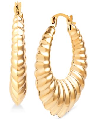 Macy's Ribbed Tapered Small Hoop Earrings in 14k Gold - Macy's