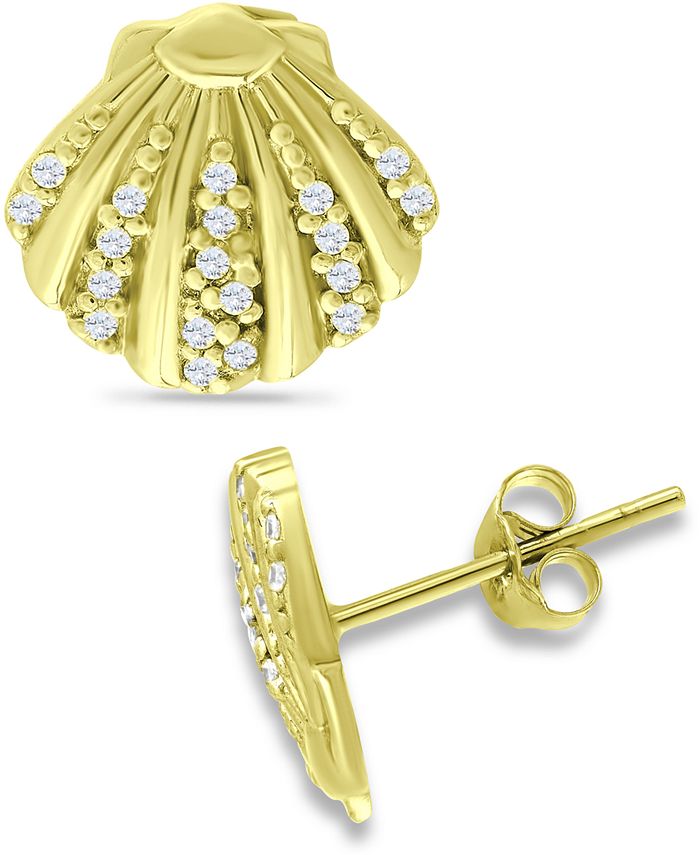 Giani Bernini - Cubic Zirconia Clam Shell Stud Earrings in 18k Gold-Plated Sterling Silver