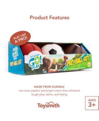 Toysmith Get Outside Go Pro-Ball Set, Pack of Soccer Ball, Football and 5-Inch Basketball