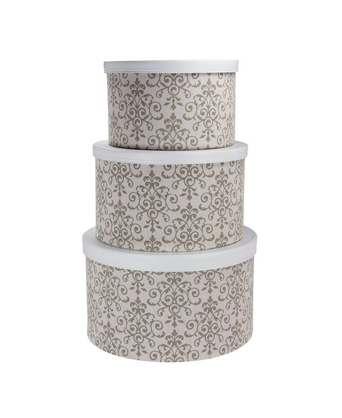 Household Essentials Hat Box Set with Faux Leather Lids - Scroll