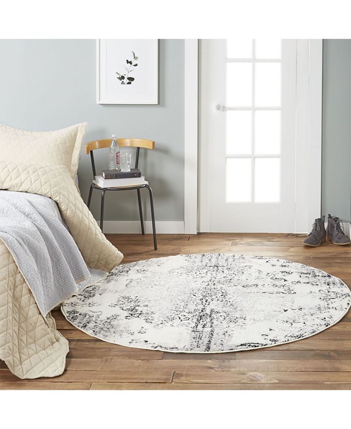 Global Rug Designs Jano Jan02 Ivory and Gray 7'10" x 7'10" Round Rug