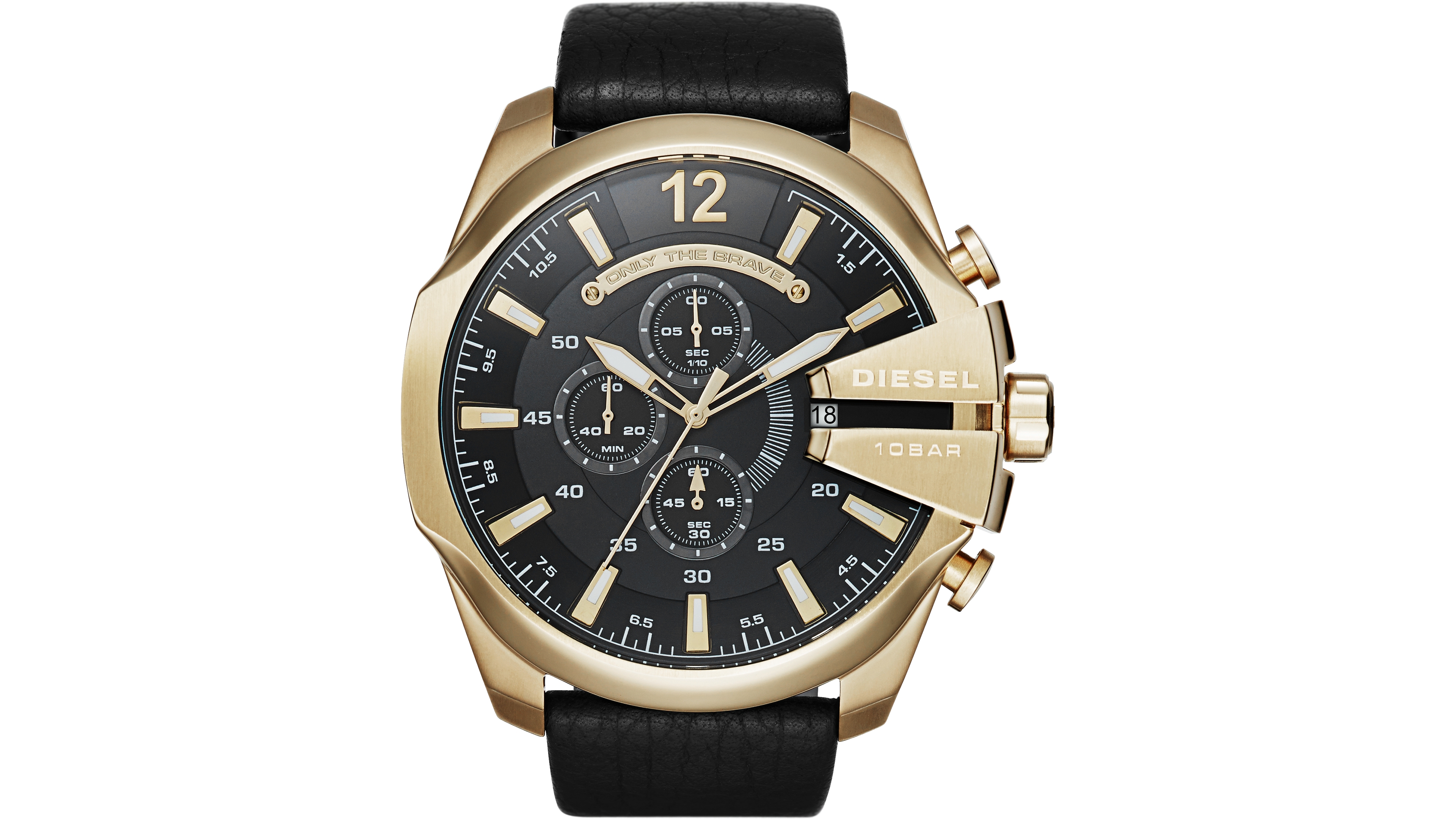 Diesel Men's Only The Brave Black Leather Strap Watch 51x59mm
