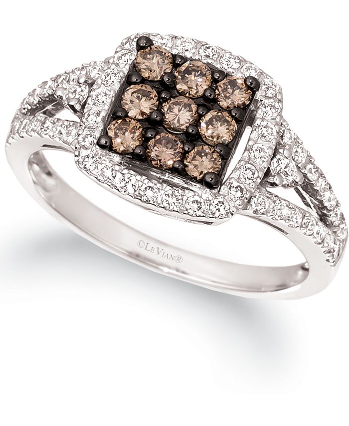 Le Vian Chocolate Diamond & Nude Diamond Square Cluster Statement Ring (3/4  ct. .) in 14k White Gold & Reviews - Rings - Jewelry & Watches - Macy's