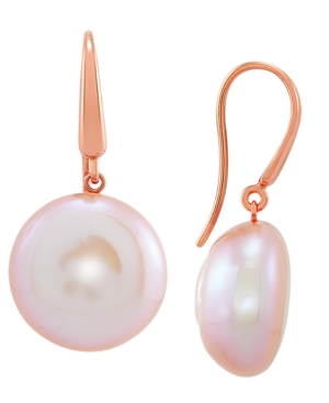 image of Cultured Freshwater Coin Pearl (15mm) Drop Earrings in 14k Rose Gold-Plated Sterling Silver