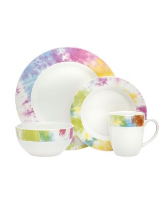 Godinger Tie Dye Multi Color 16-PC Dinnerware Set - Macy's