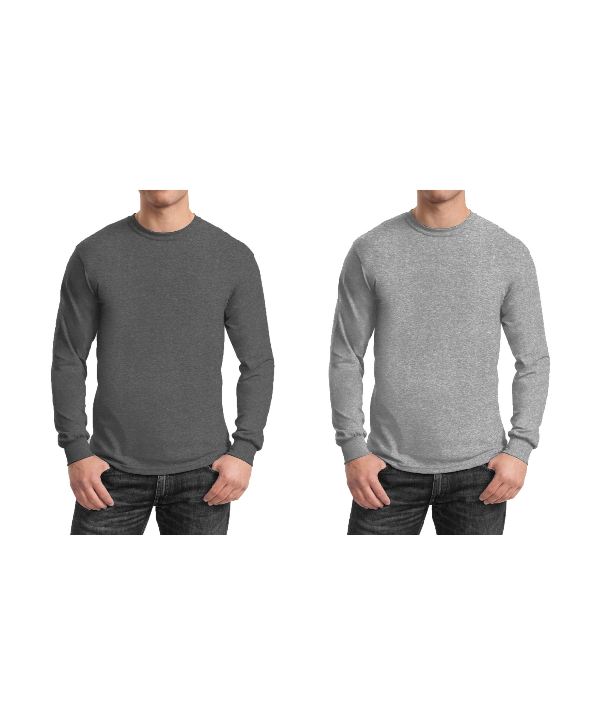 Shop Galaxy By Harvic Men's 2-pack Egyptian Cotton-blend Long Sleeve Crew Neck Tee In Charcoal,heather Gray