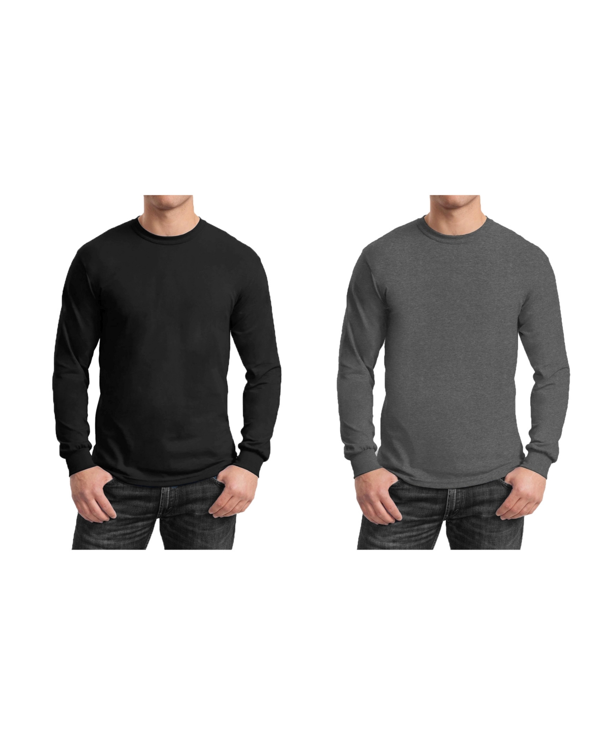Shop Galaxy By Harvic Men's 2-pack Egyptian Cotton-blend Long Sleeve Crew Neck Tee In Black,charcoal