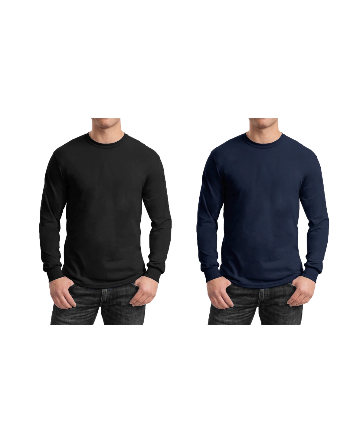 Galaxy By Harvic Men's 2-pack Egyptian Cotton-blend Long Sleeve Crew Neck Tee In Black,navy