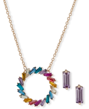 image of Anne Klein Gold-Tone Multicolor Crystal Circle Pendant Necklace & Stud Earrings Set, Created for Macy-s