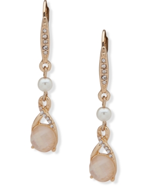 image of Anne Klein Gold-Tone Pave, Stone & Imitation Pearl Drop Earrings