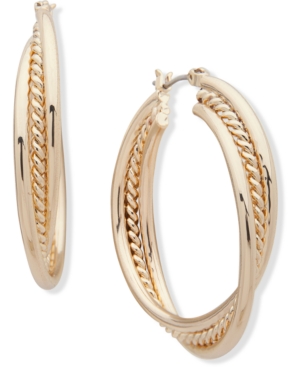 image of Anne Klein Gold-Tone Medium Triple-Row Hoop Earrings, 1.5