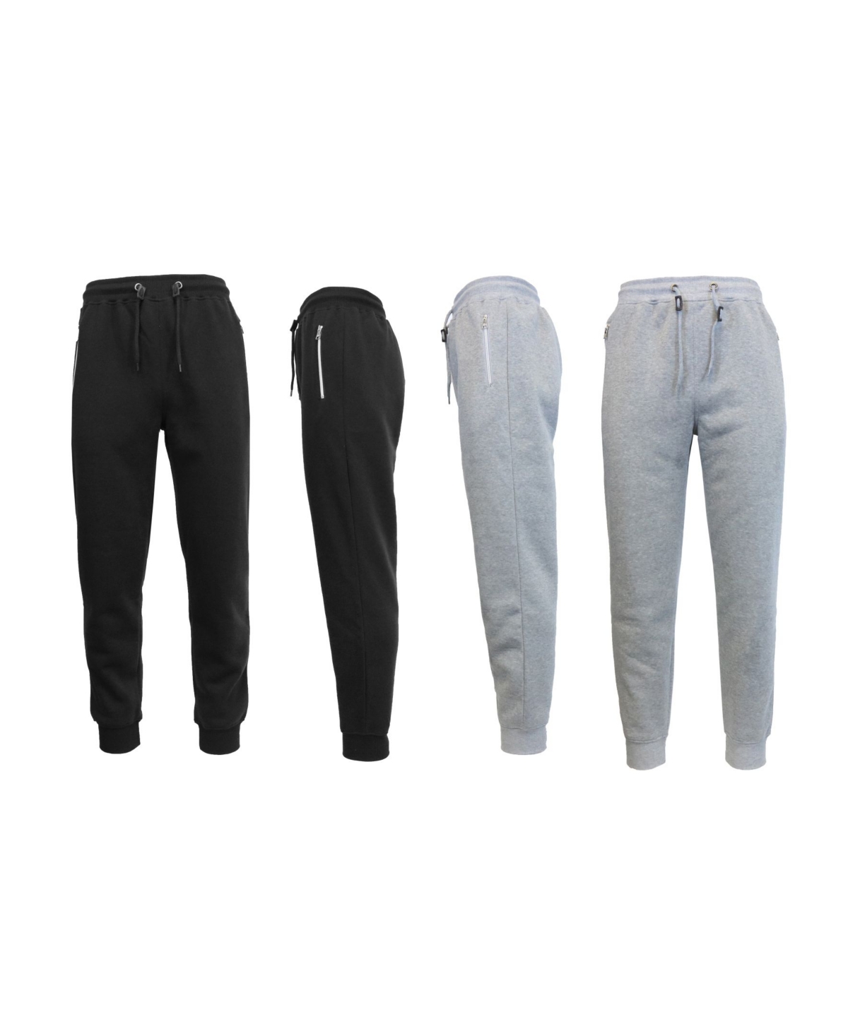 Galaxy By Harvic Men's 2-packs Slim Fit Fleece Joggers With Zipper Pockets In Black,heather Gray
