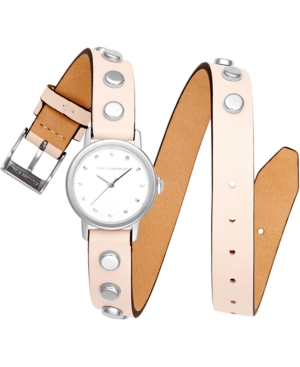 image of Rebecca Minkoff Women-s Bffl Silver-Tone Stud & Blush Double Wrap Leather Strap Watch 25mm