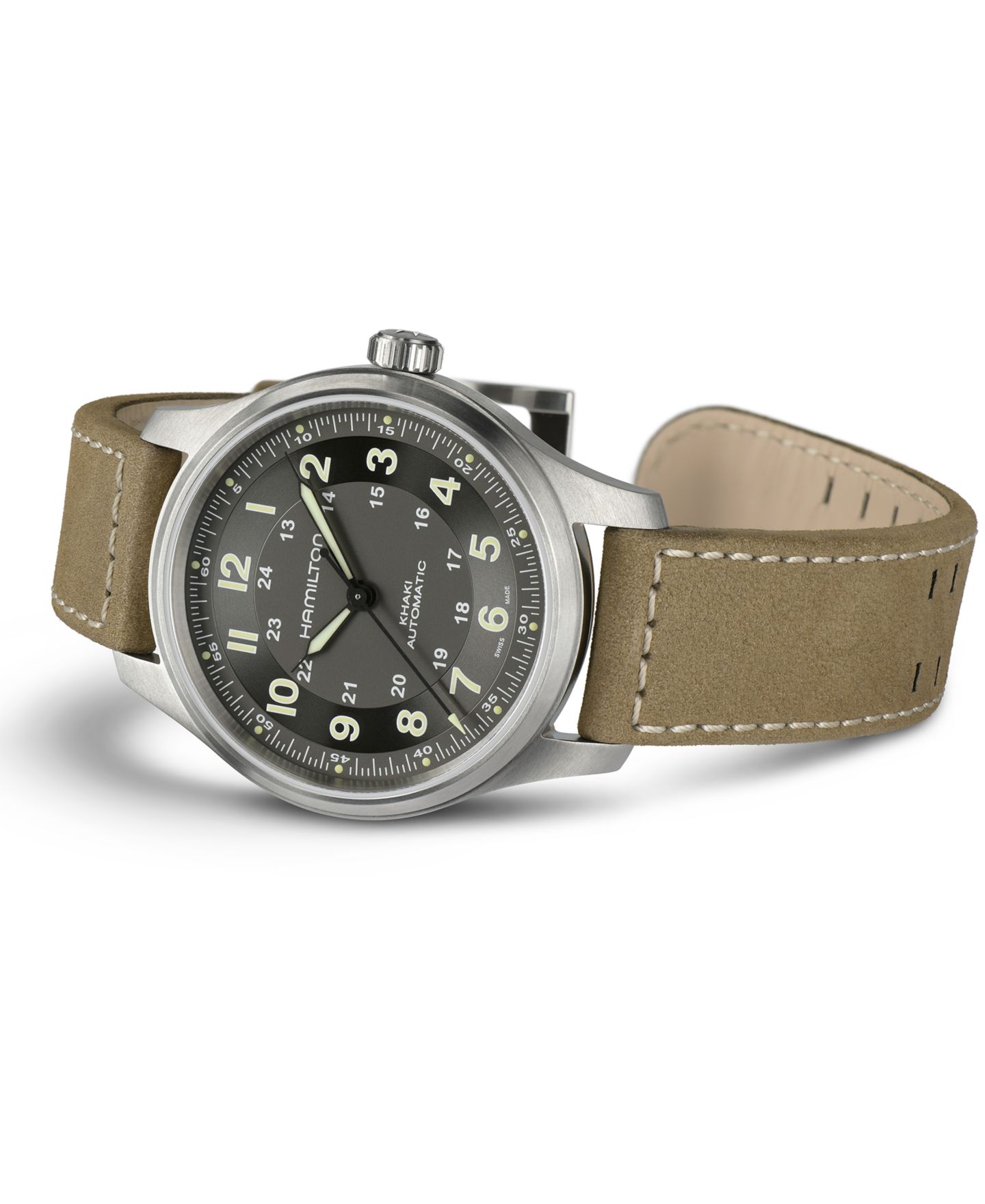 Мужские часы Hamilton Swiss Automatic Khaki Field с коричневым кожаным ремешком, 42 мм — фото 5