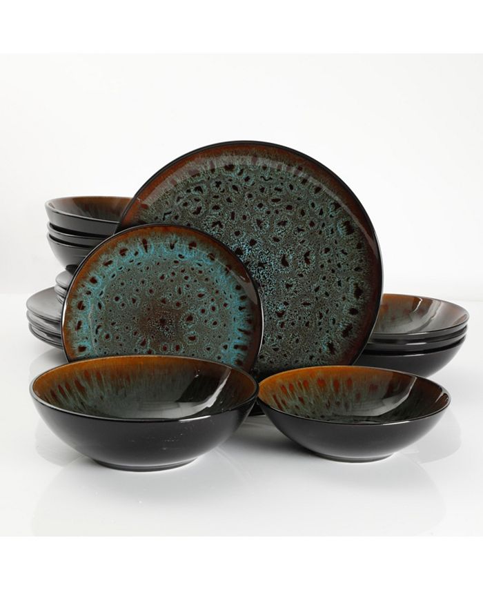 Gibson Kyoto Teal 16 piece Double Bowls Dinnerware Set Service