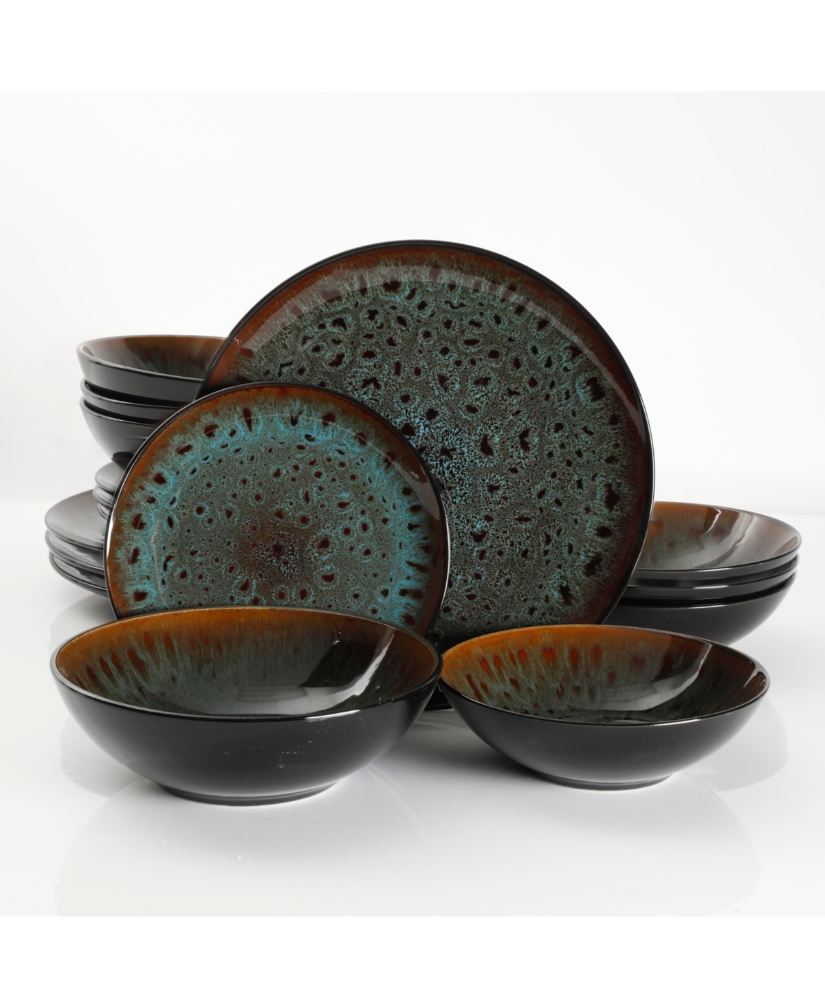 Kyoto Teal 16-piece Double Bowls Dinnerware Set, Service for 4 - Teal