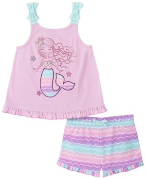 Kids Headquarters Kids' Toddler Girls 2-piece Mermaid Top And Printed French Terry Shorts Set In Assorted