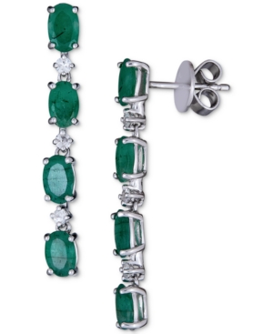 image of Emerald (4 ct. t.w.) & White Sapphire (5/8 ct. t.w.) Linear Drop Earrings in Sterling Silver