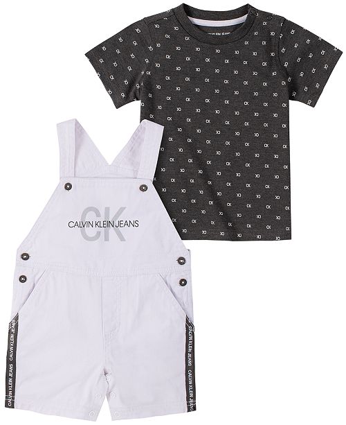 Calvin Klein Baby Boys 2 Pc Printed Cotton T Shirt Shortalls