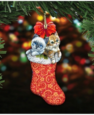Designocracy Kitty Cats Christmas Stocking Wooden Ornaments, Set Of 2 In Multi